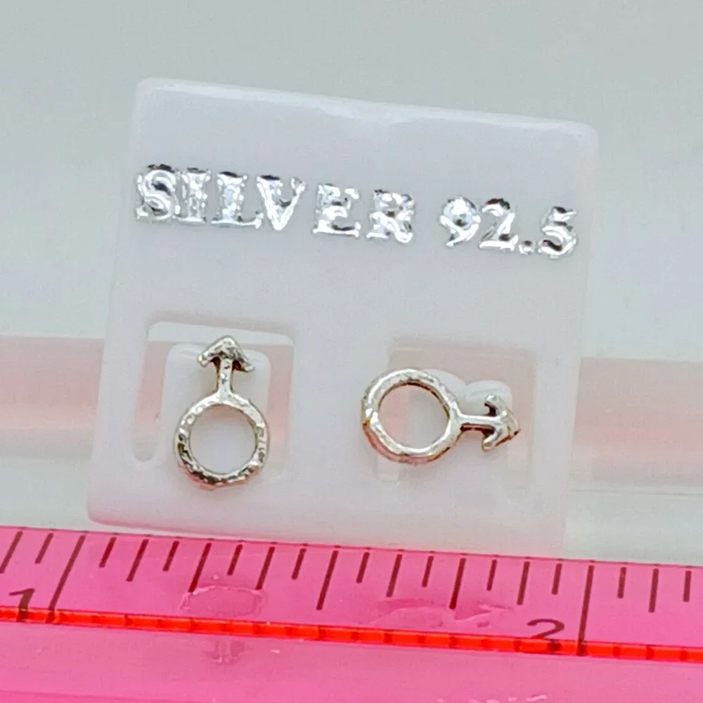 925 Sterling Silver Mars Male Symbol‎ Stud Earring Vintage 1990s Mens Jewelry
